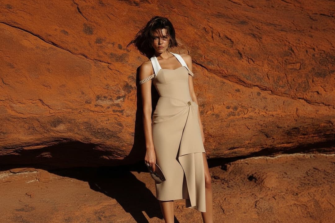 Vestiaire Misciano dans l’atelier : silhouettes fluides en satin, crêpe et mousseline, lumière douce et lignes équilibrées