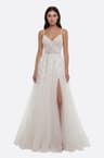 Fluid wedding dress with embroidered tulle straps