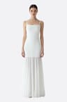 Long white dress with thin straps and transparent skirt