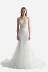 Robe larga blanca Marla de encaje y tul con finas tirantes