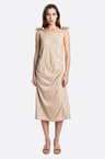Robe longue droite en lin beige sable