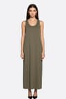 Robe longue fluide vert kaki à encolure douce