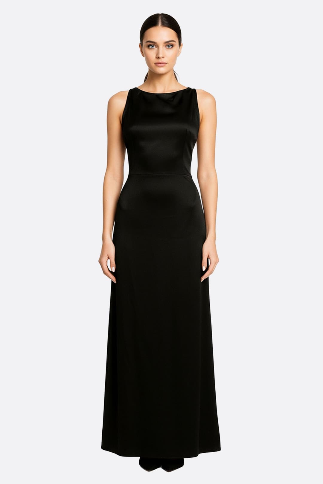 Robe satinée longue encolure Américaine | Misciano Paris