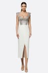 Gray embroidered corset midi dress with front slit