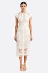 Midi-Bohemian-Kleid mit kurzen Ärmeln aus weißer Spitze