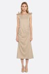 Vestido midi de lino beige atado en los hombros