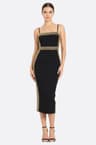 Black midi dress in sculpting gold knit