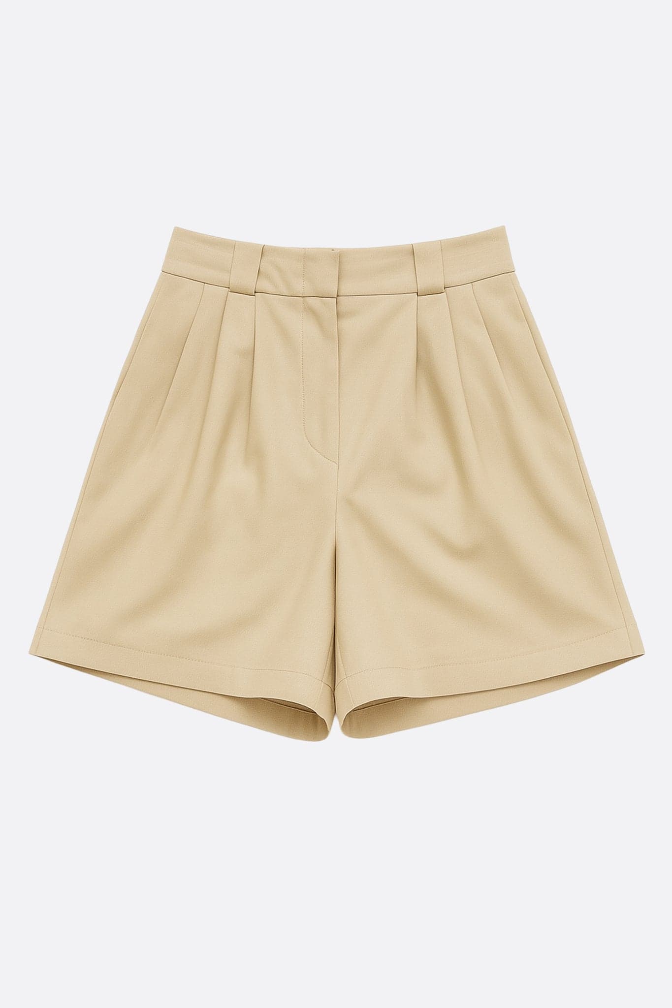 Short taille haute beige en tencel et lin, parfait pour une allure élégante lors de sorties estivales ou au bureau.