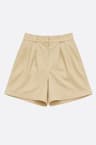 Kurze beige Hose mit hoher Taille aus Tencel und Leinen
