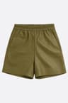 Kurze Hose aus Kunstleder in Khaki mit elastischem Bund