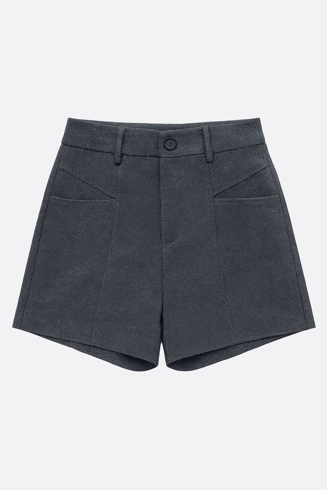 Short a vita alta in tessuto texturizzato grigio antracite per donna, perfetti per un look chic estivo