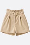 Beige oat high-waisted belted shorts