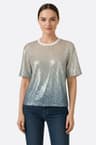 Beige and blue gradient sequin T-shirt