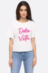 T-shirt bianco ricamato Dolce Vita a maniche scese