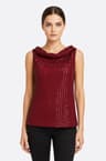 Top bordeau sans manches à sequins