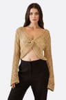 Top in maglia all'uncinetto beige traforato