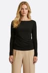 Black long-sleeved top with twisted open back