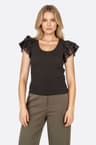 Black chiffon top with short ruffled sleeves