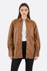 Veste-chemise oversize in similpelle marrone