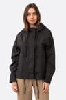 Lightweight black hooded jacket with a loose straight cut 