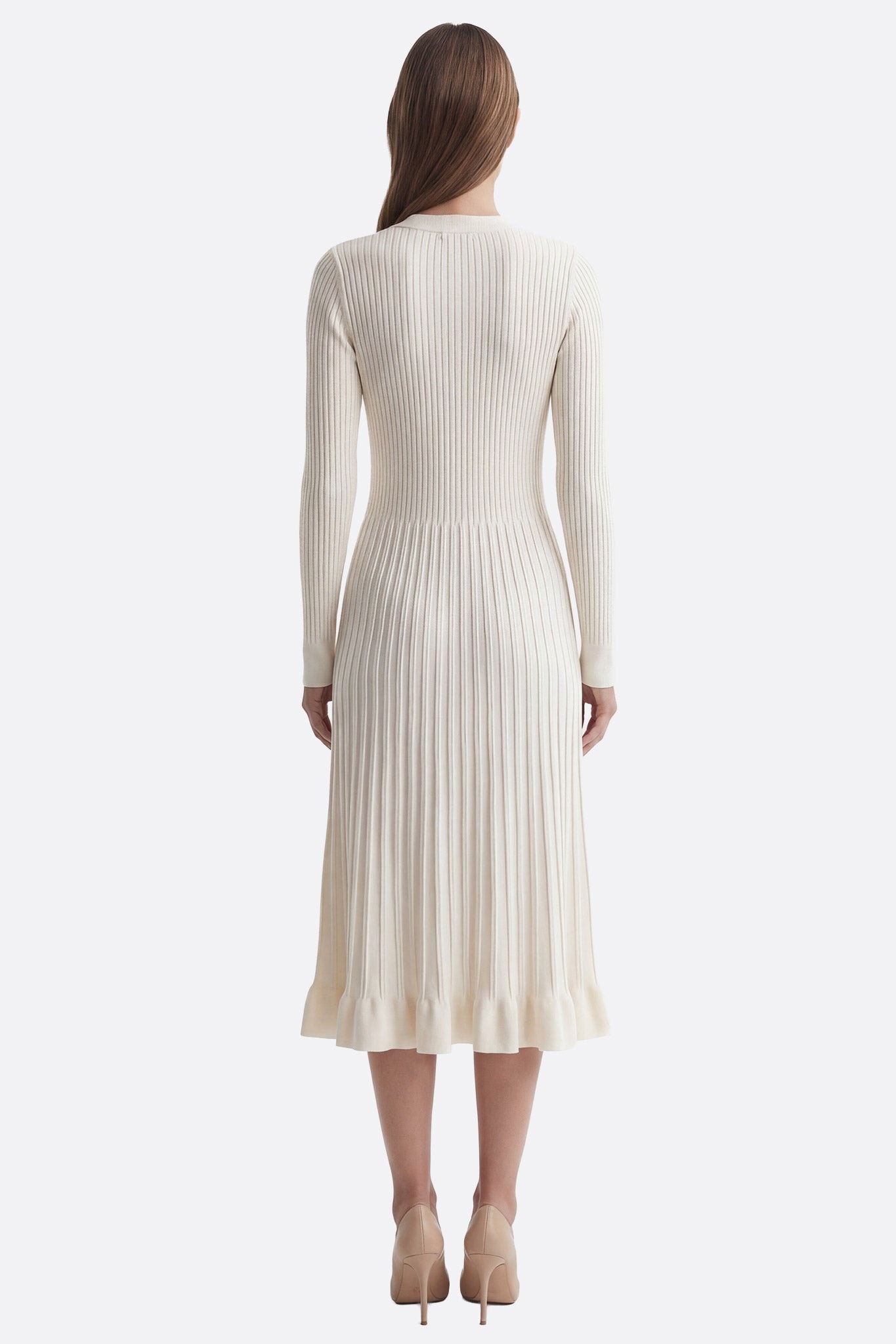 formal ivory a line sweater dress mid length Ribbed Knit Midi Dress mockfest