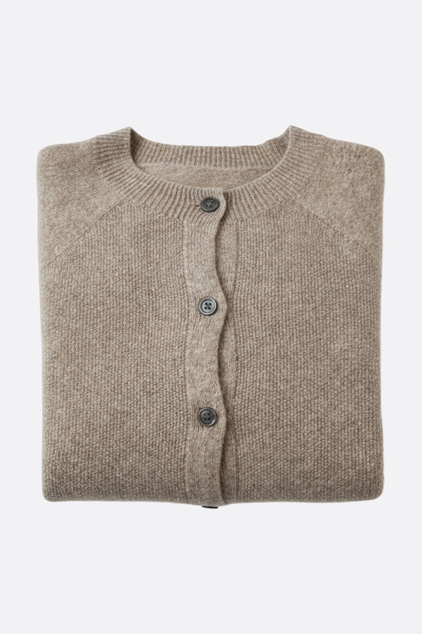 Detail of the back in taupe knitted wool of the cardigan, showcasing the delicate texture for an elegant look at all...