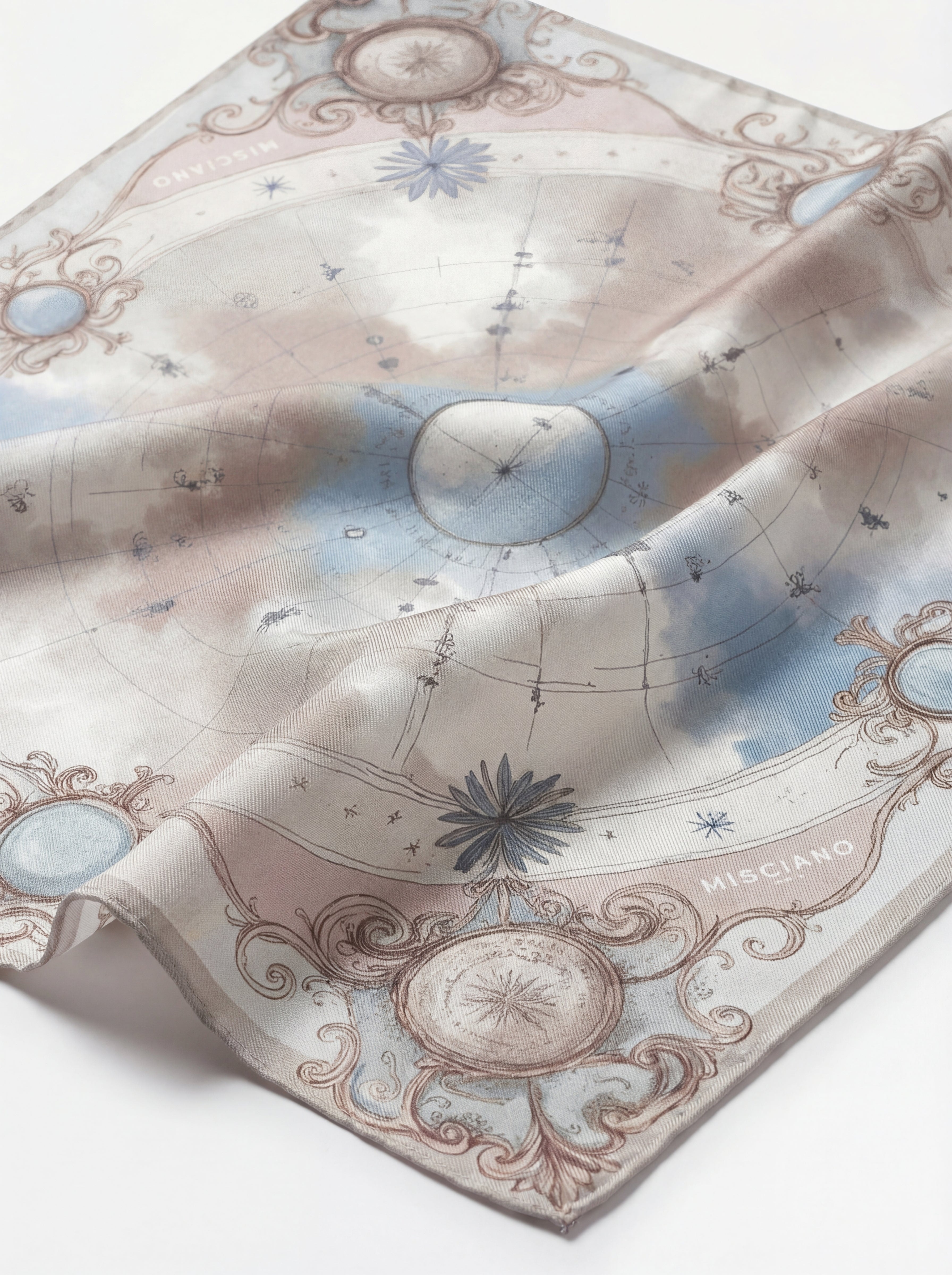 Ansicht des eleganten doppelseitigen Seidentuchs in softem Rosé und Blau, ideal für besondere Anlässe und stilvolle Outfits.