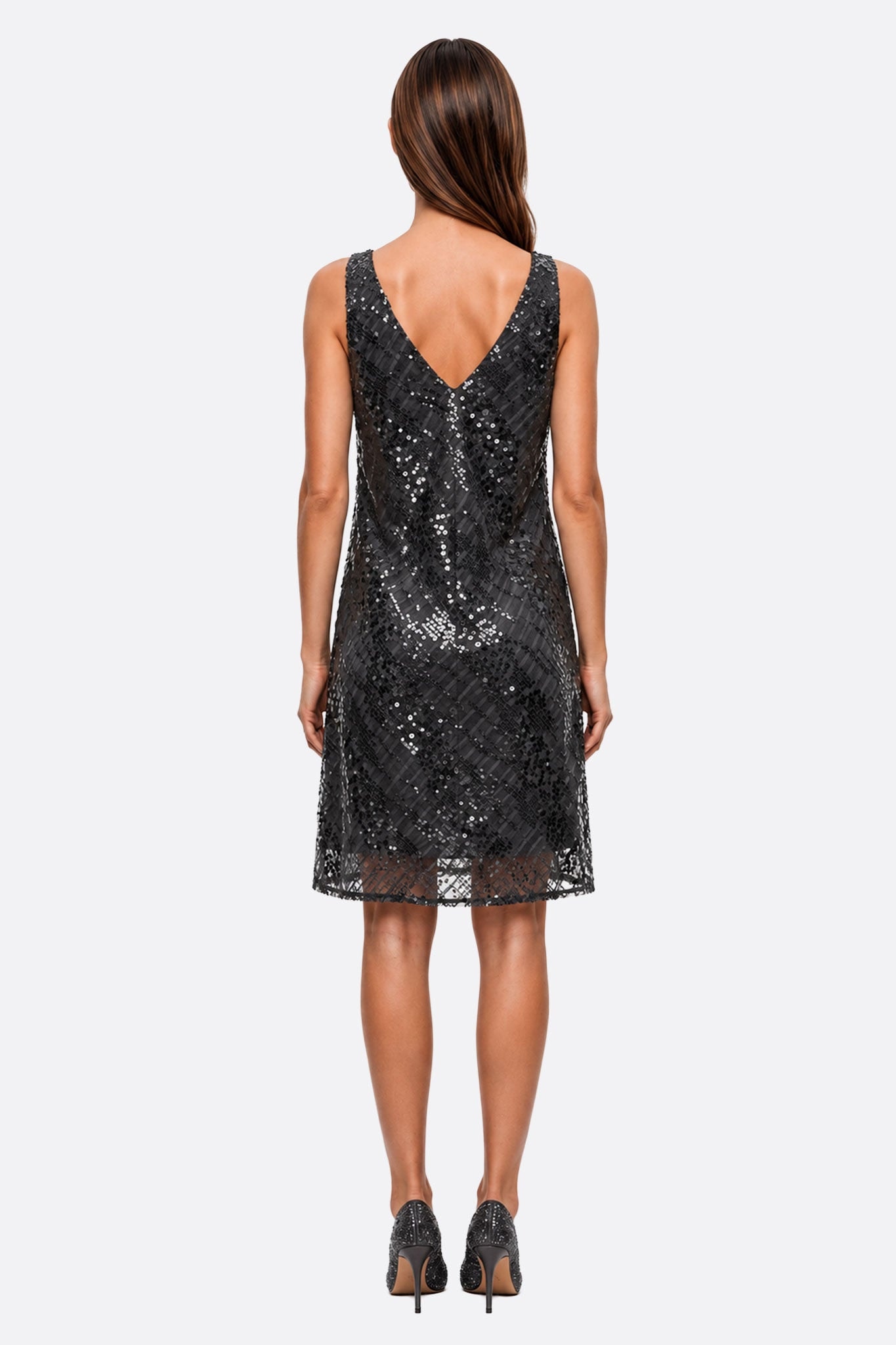 Shimmering Black Sequin Dress with V-Neck
