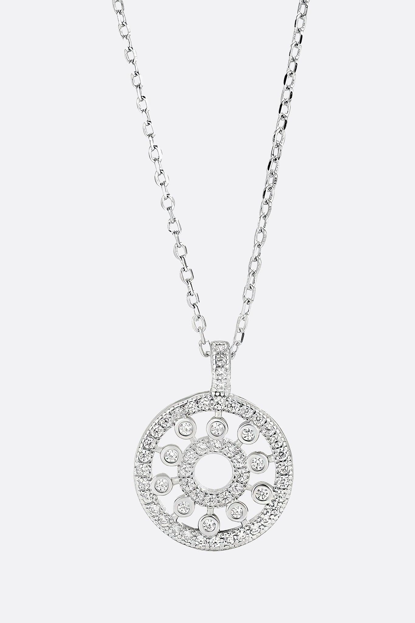 Runder Anhänger aus 925er Silber, besetzt mit funkelnden Kristallen, ideal für einen eleganten und raffinierten Auftritt