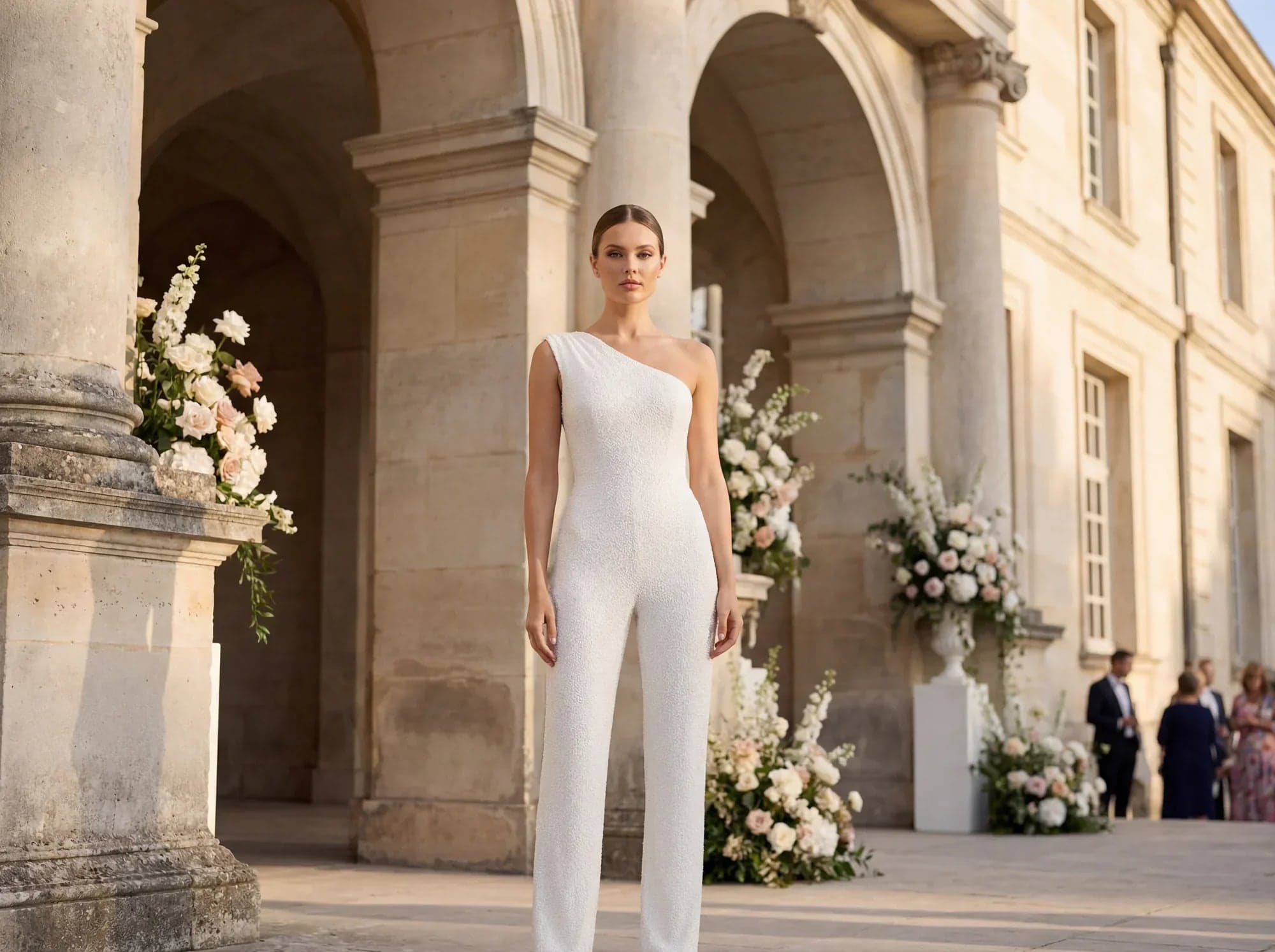 Combinaison femme blanche à sequins pour cérémonie élégante, vision Misciano de l’élégance et mise en valeur de la silhouette