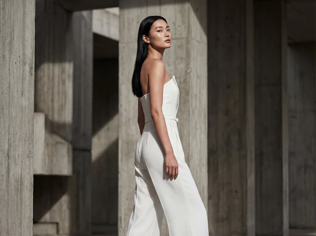 Combinaison femme blanche bustier avec décolleté en V croisé, vision Misciano