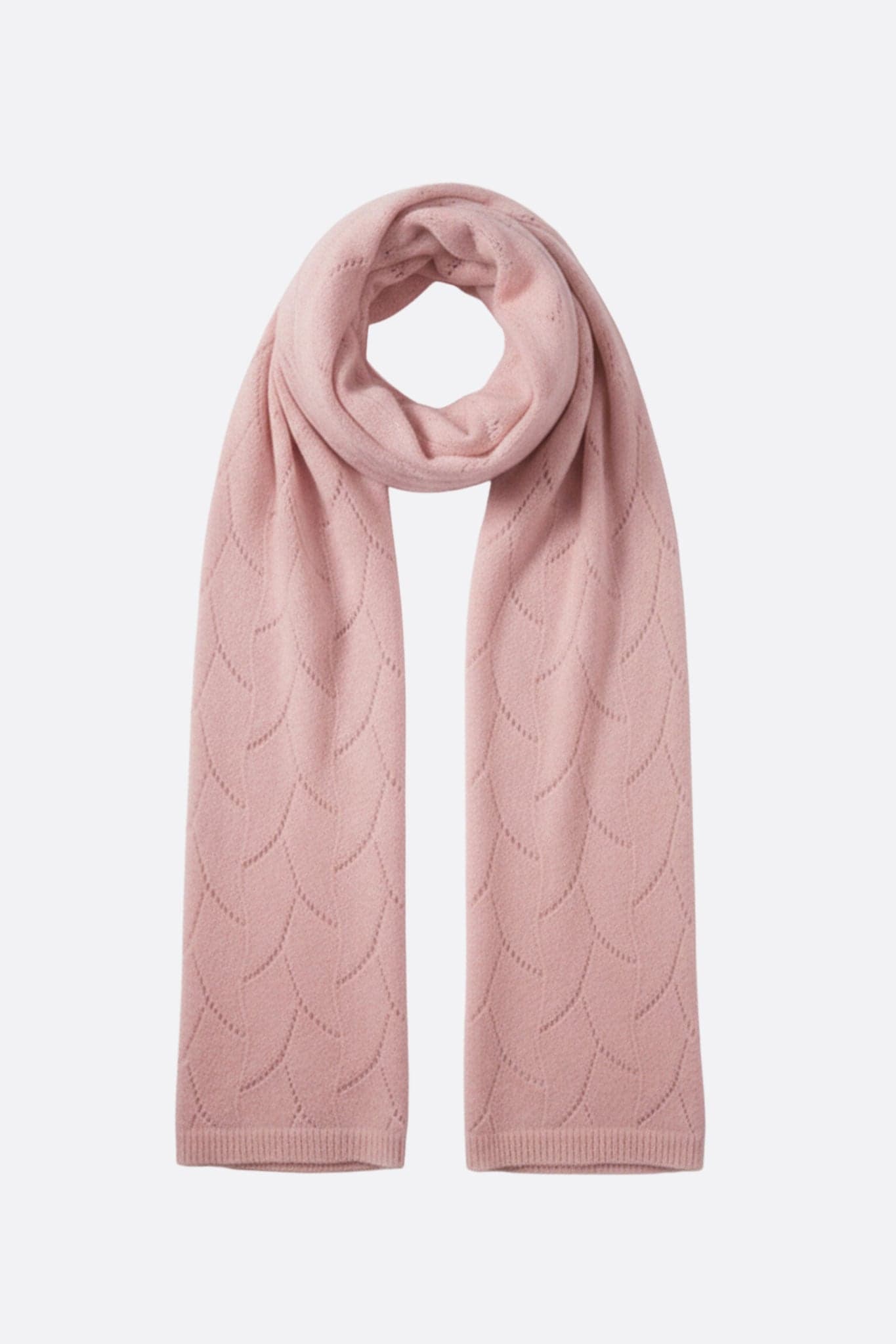 Schal aus zartem rosa Kaschmir mit Lochmuster, der eine raffinierte Note für einen stilvollen Alltagslook bietet.