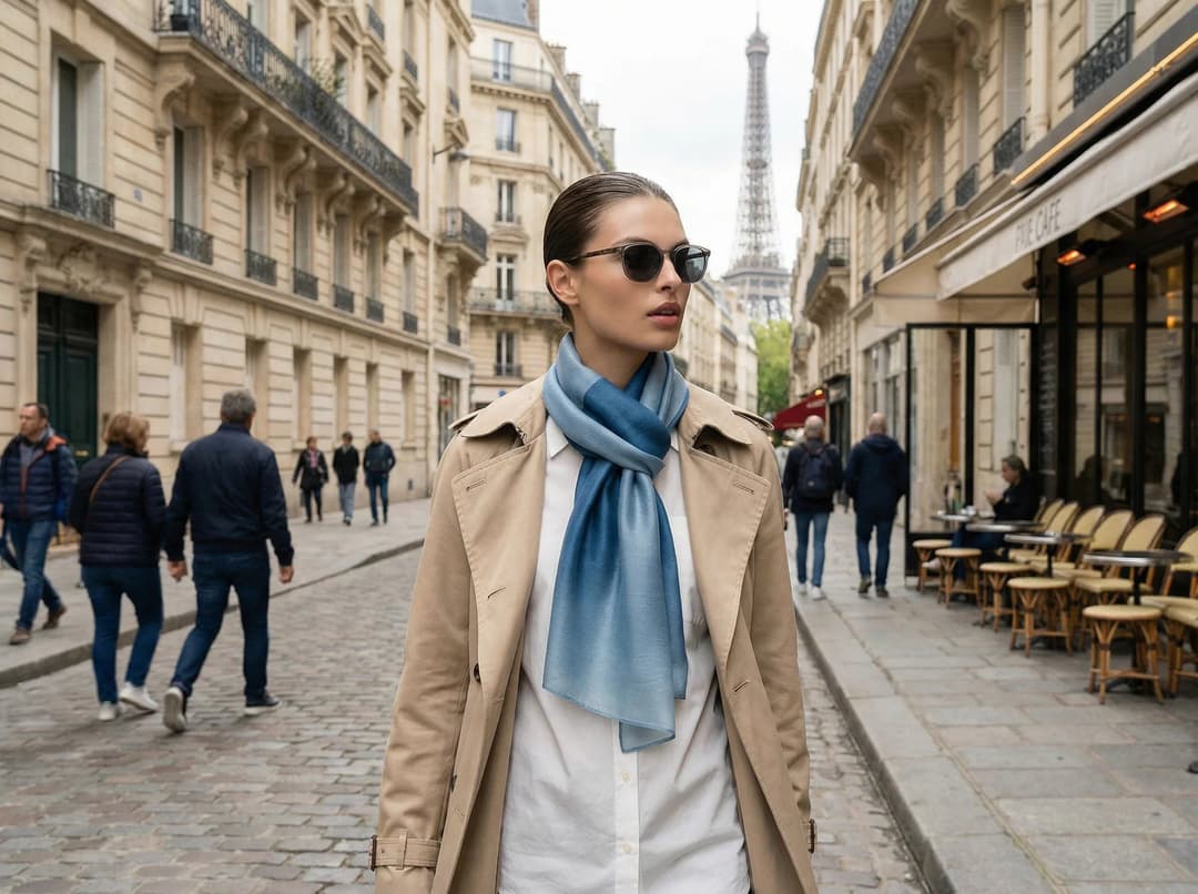 Foulard en cachemire porté avec élégance pour une touche raffinée à une tenue