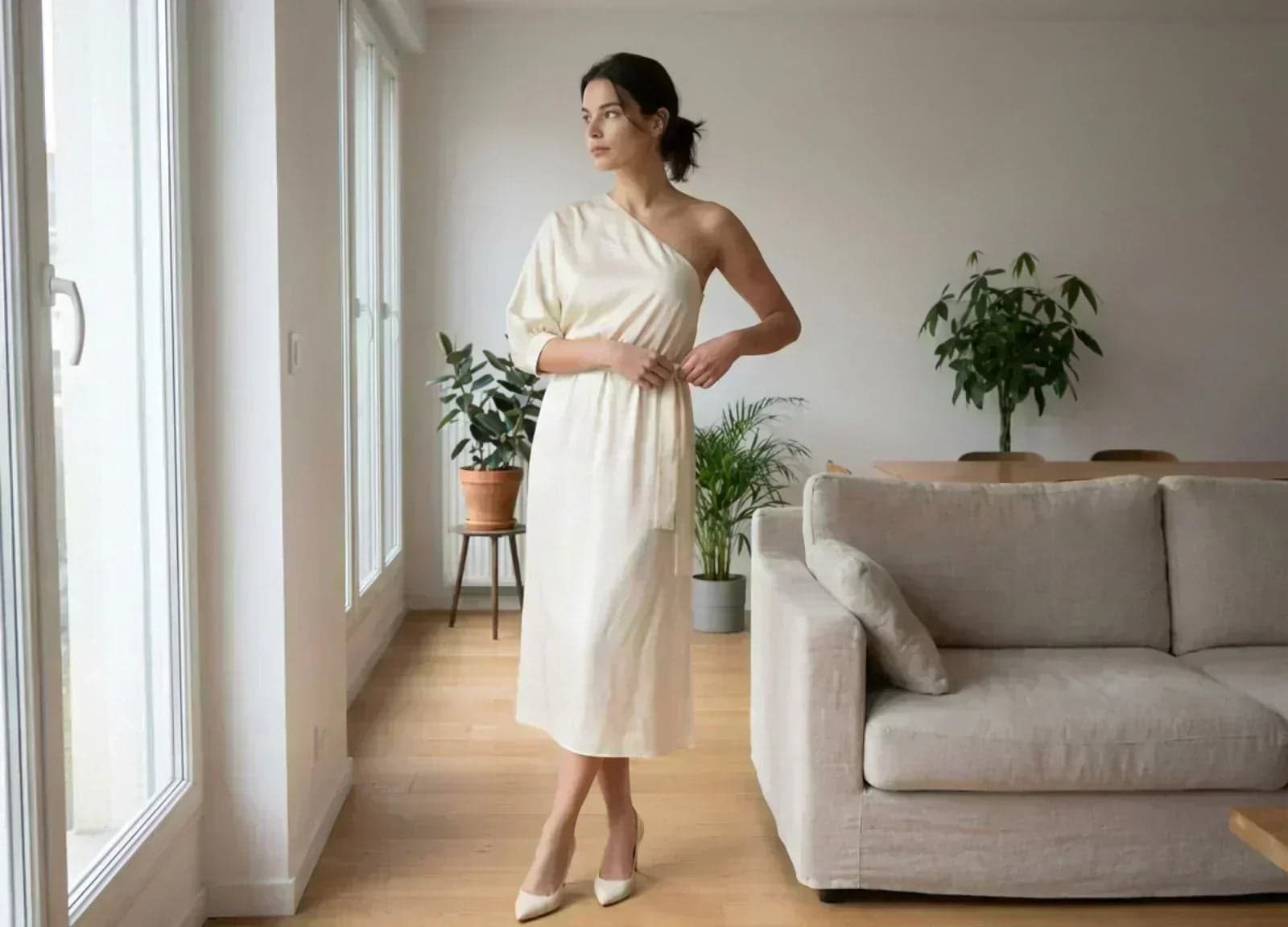 Robe de cocktail en satin fluide pour soirée élégante ou mariage