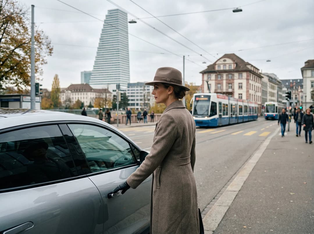 Femme élégante en gants noirs simples avec un top chic pour lhiver