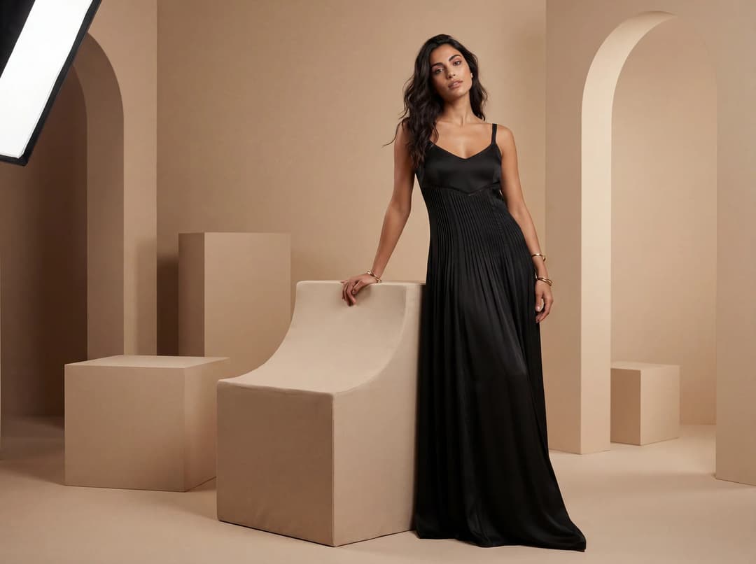Robe de soirée Misciano noire fluide en satin pour événements élégants et soirées raffinées