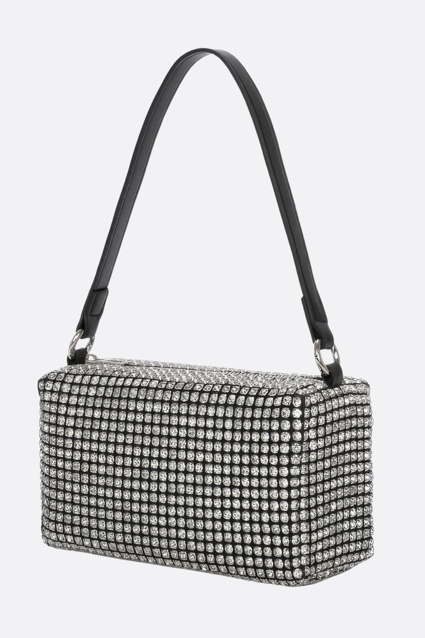 Eleganter Mini-Handtasche mit silbernen Strasssteinen, ideal für festliche Anlässe und modische Outfits.