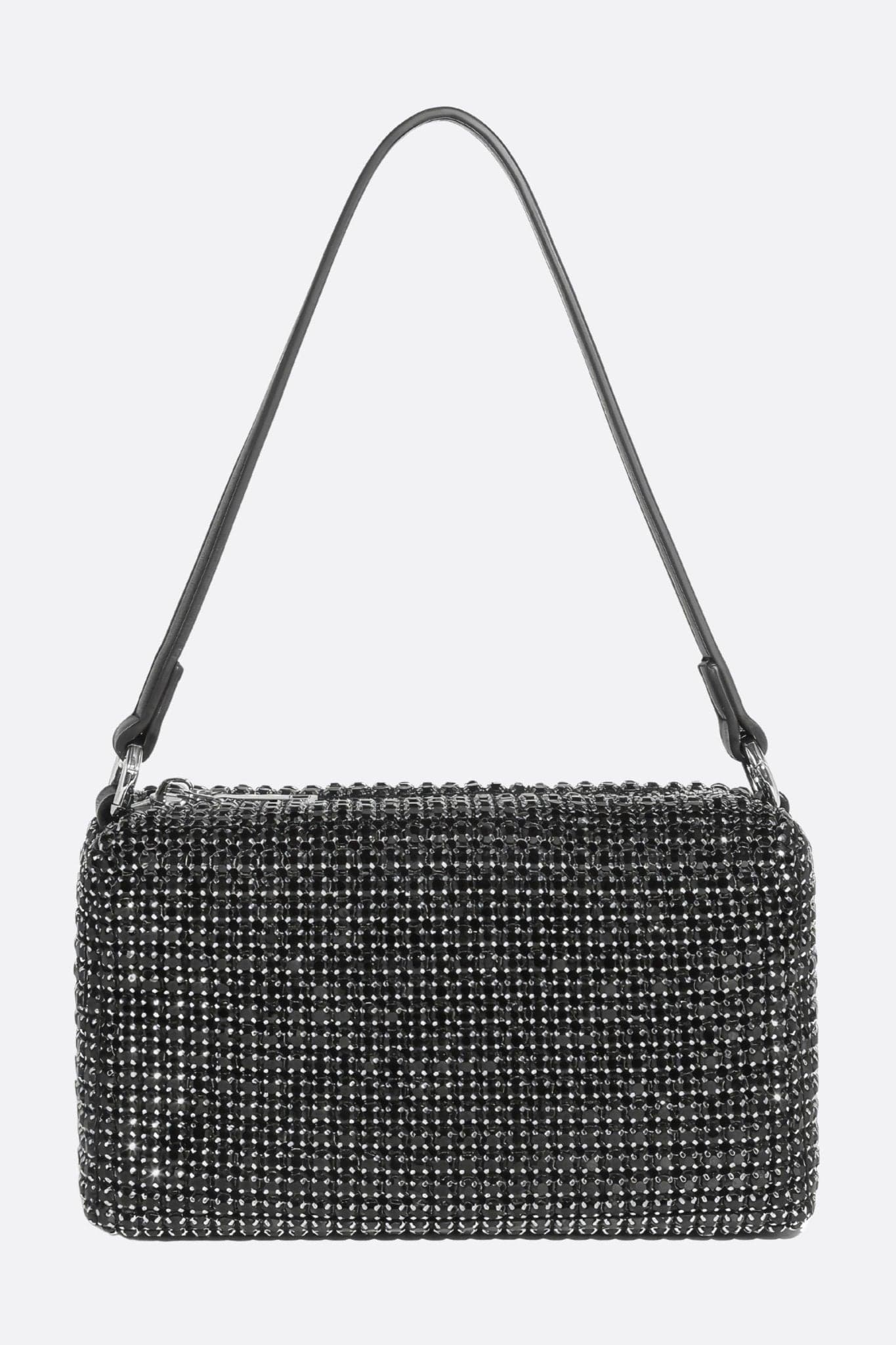 Schicke Mini-Tasche mit schwarzen Strasssteinen, elegant, mit Handle und Schulterriemen, perfekt für raffinierte Abende.
