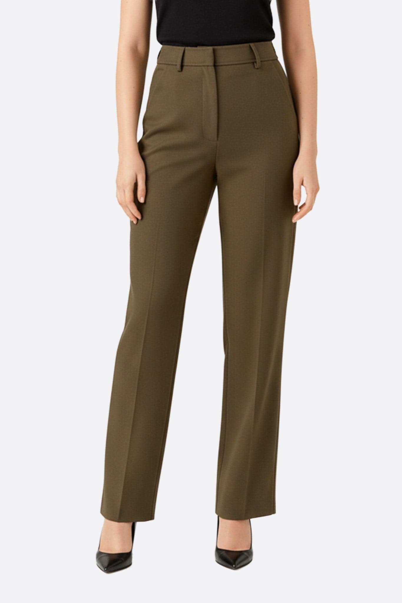 Eleganter, weiter khakifarbener Hochbund-Hosen für eine stilvolle Silhouette, ideal für schicke Anlässe oder den Alltag.