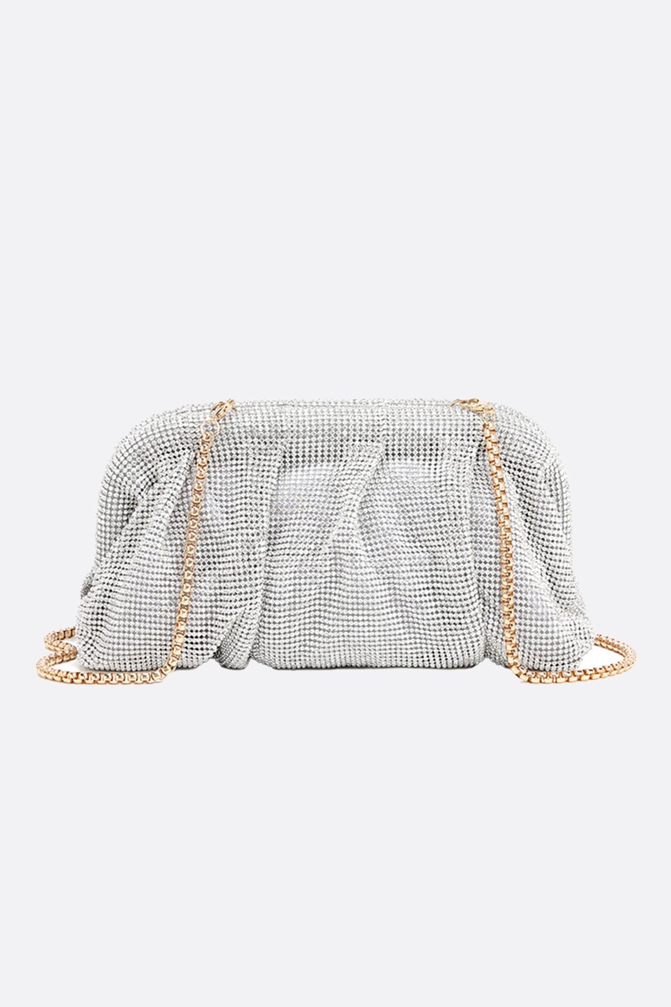 Elegant evening clutch adorned with silver crystals, perfect to brighten up your festive outfits