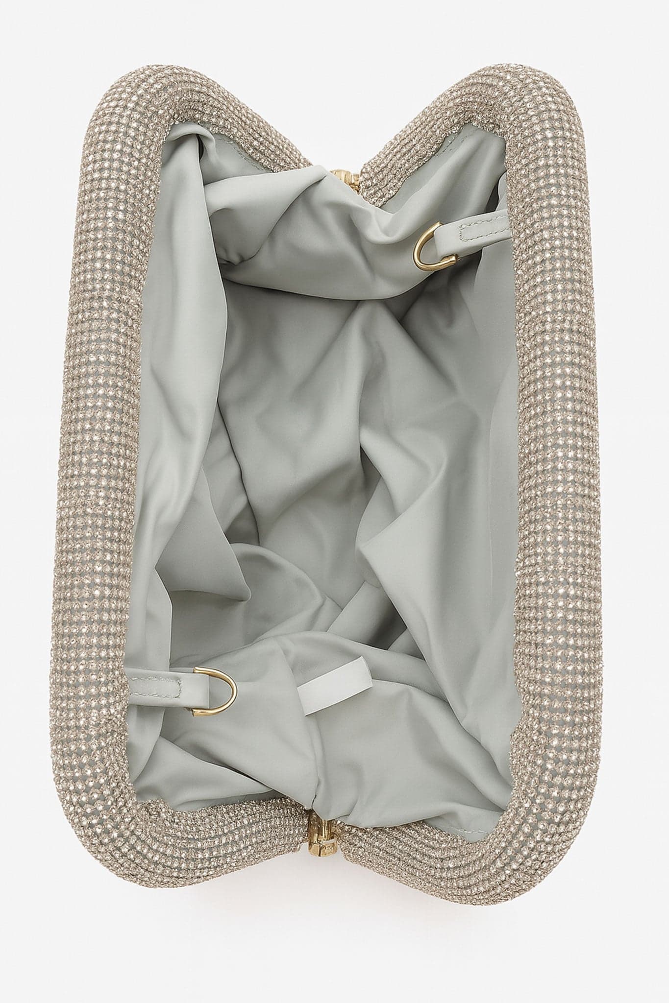 Cloud clutch with sparkling silver-copper crystals, 3/4 view, chic accessory to brighten your elegant events.