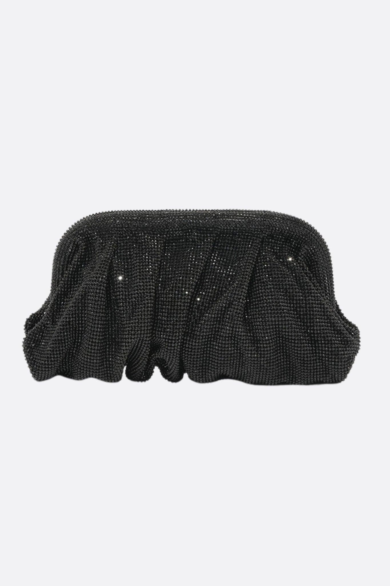 Elegant black evening clutch adorned with crystals, pleated silhouette, chic accessory for your refined evenings.