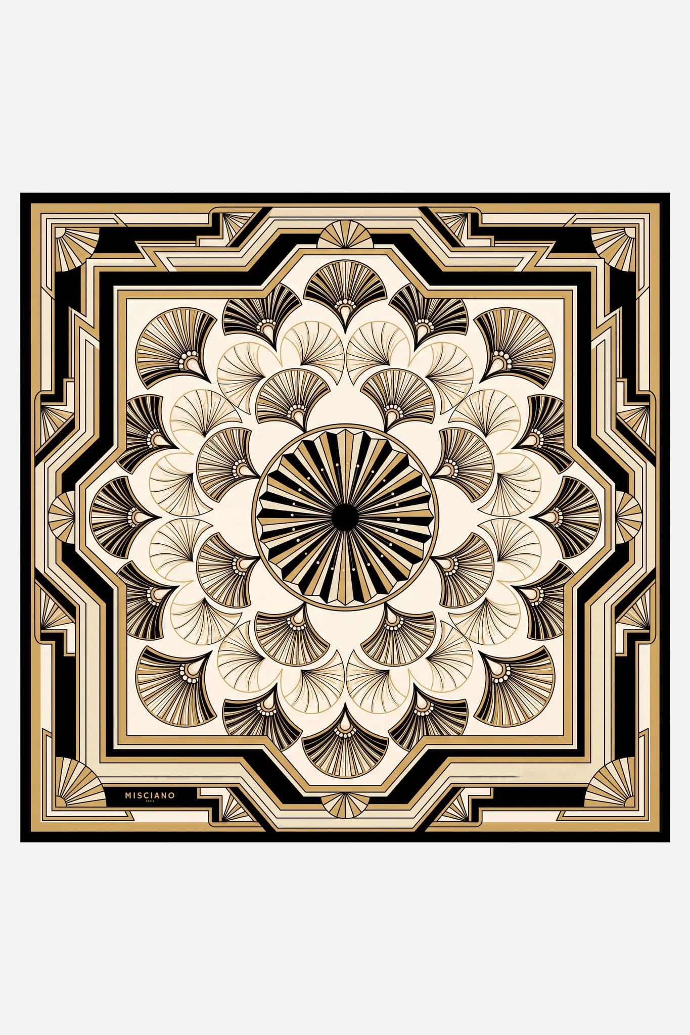 Silk scarf 70 Opera Fans Misciano flat, full design: black fans
