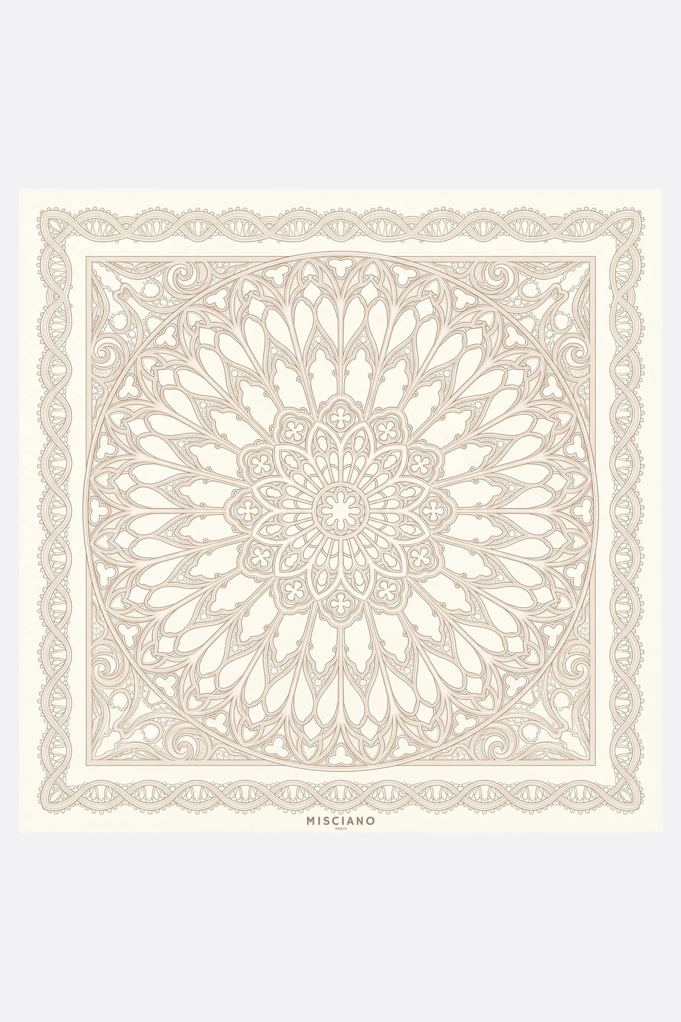 Small silk square 50 Rosace de fil Misciano flat, full design: an immense lace rosette
