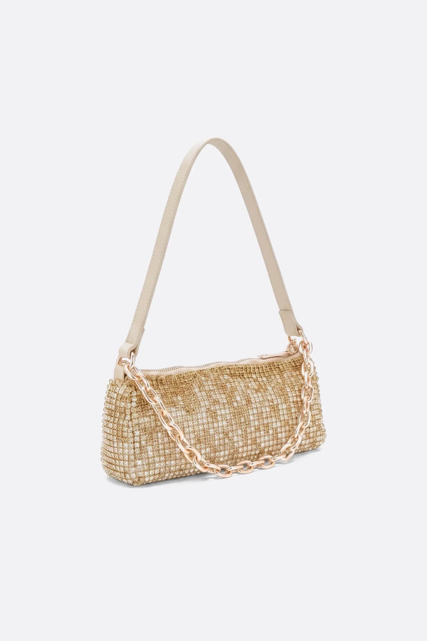 Goldener Strass-Baguette-Beutel, Dreiviertelansicht