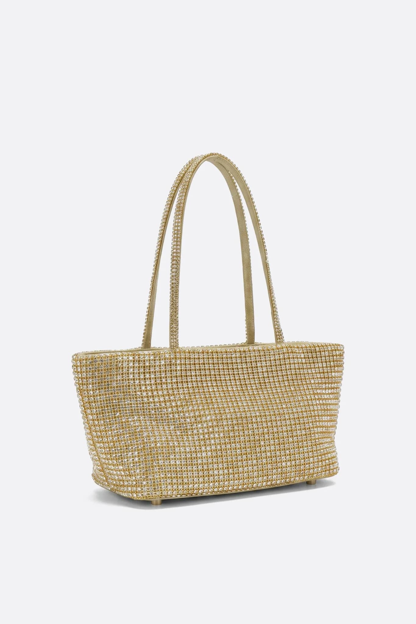 Bolso tote rígido de strass dorado, vista de perfil