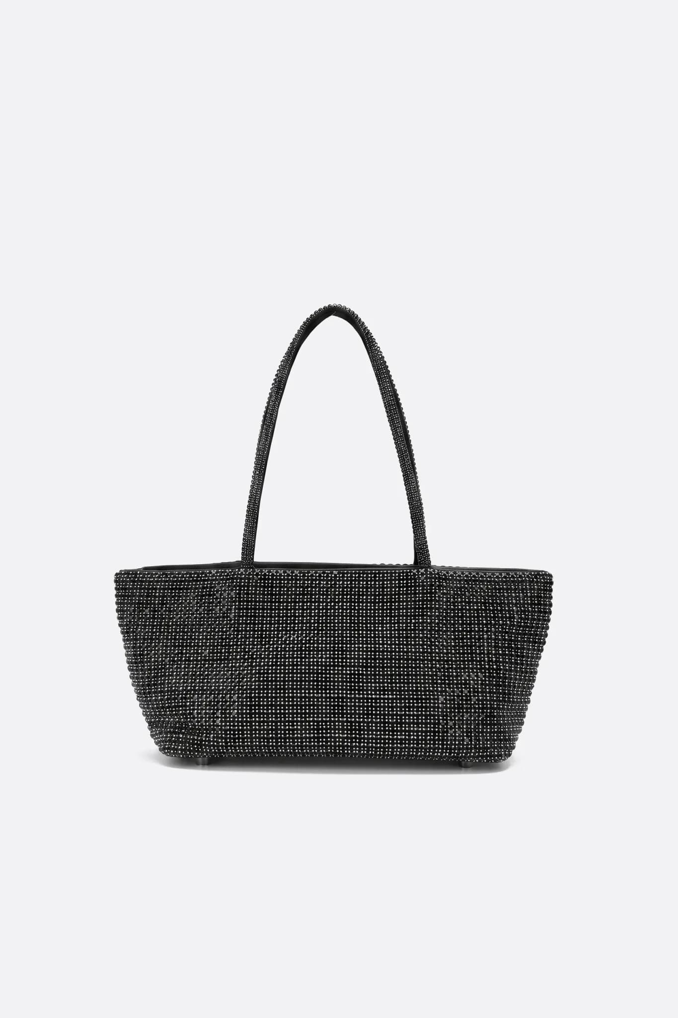 Sac cabas rigide en strass noir, vue de face sur fond neutre