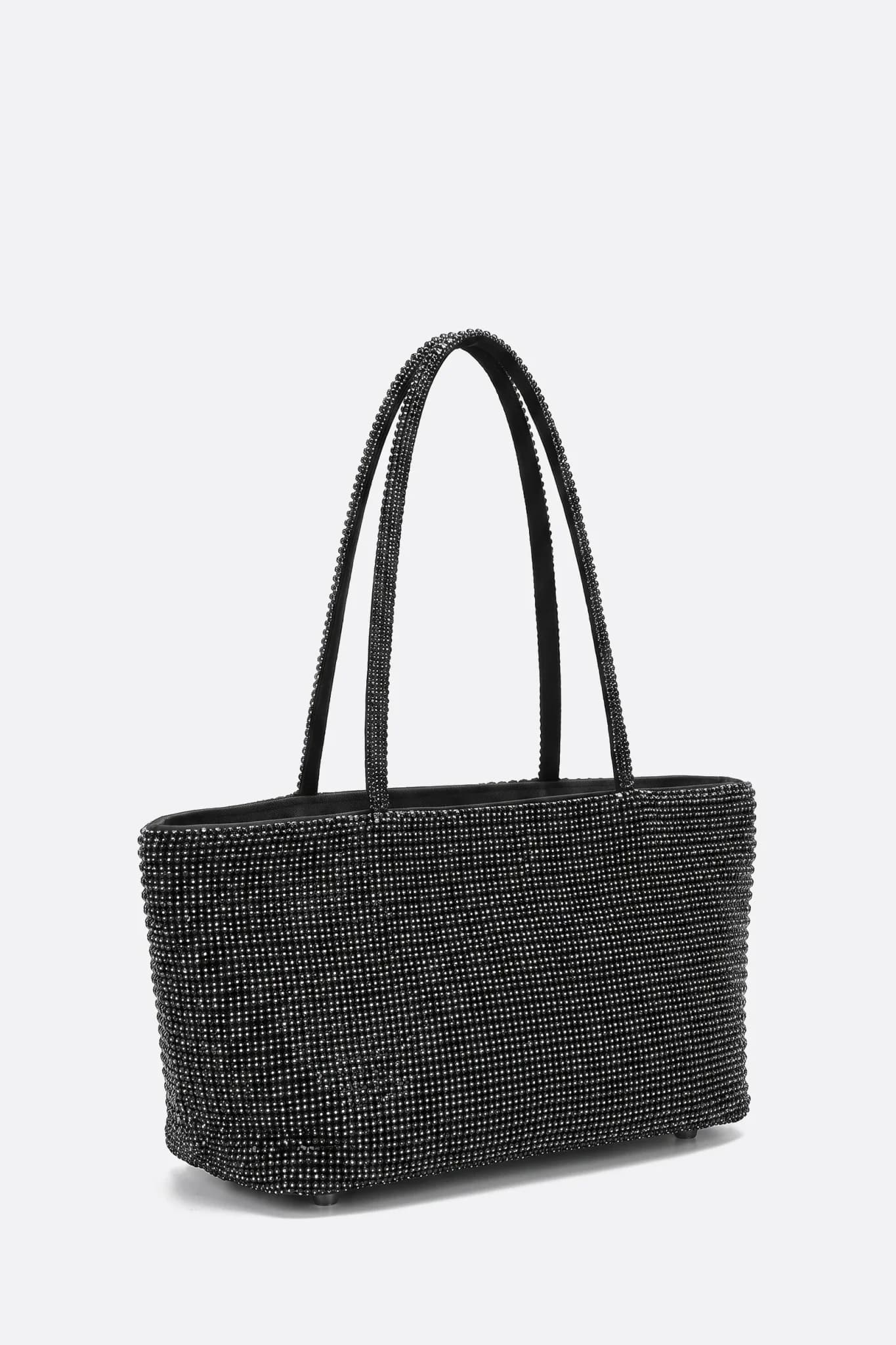 Bolso tote rígido de strass negro, vista de perfil
