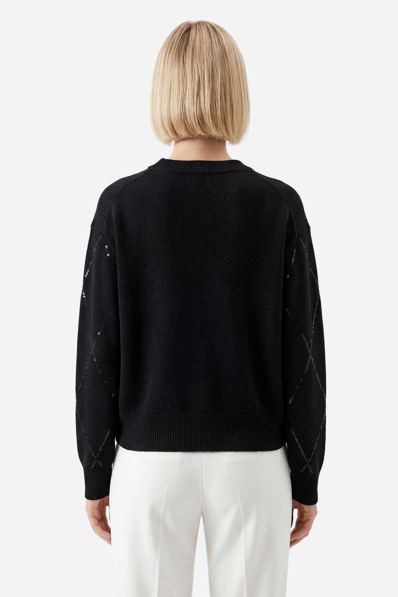 Schwarzer Pullover aus Wollmischung mit schimmernden Reflexen, ein Muss für einen eleganten und zeitlosen Look in jeder...