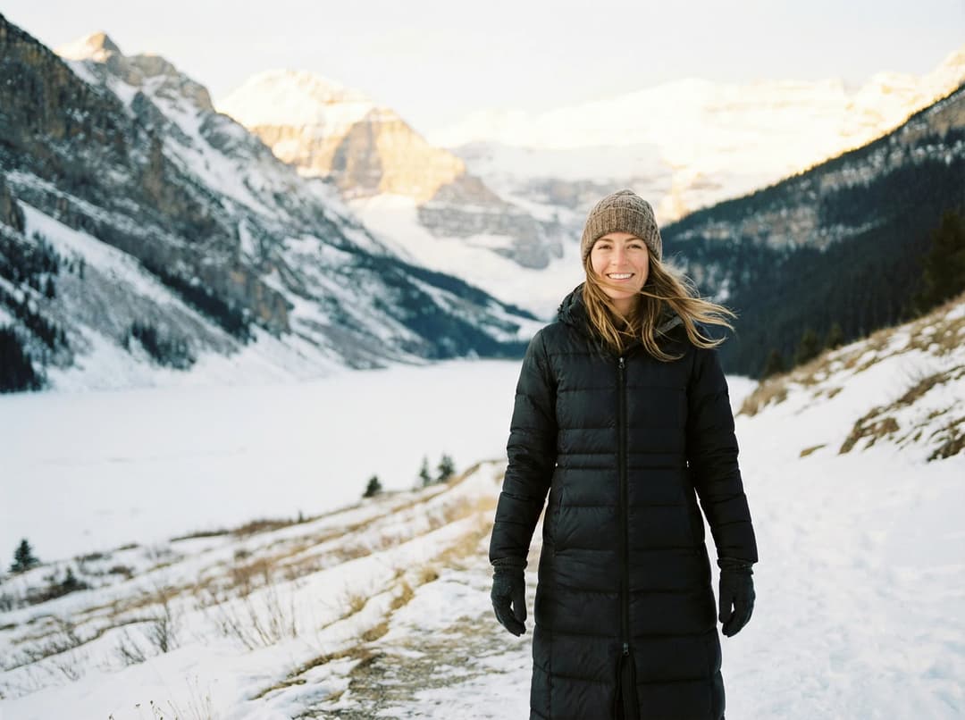 Femme élégante en doudoune chaude pour journée de ski chic en montagne